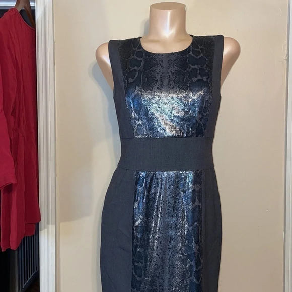 Calvin Klein women’s dress 6 small sequin snakeskin grey business sleeveless - Picture 2 of 7